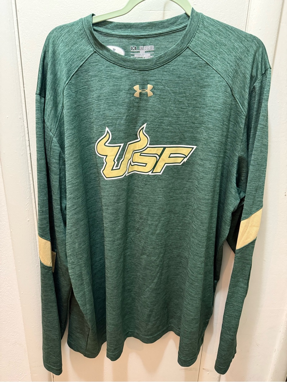 Under Armour Heathered Green Performance Long Sleeve Tee with Gold Logo